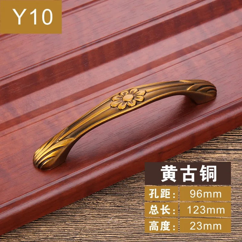 Antique Yellow Bronze Cabinet Handles - Brushed Vintage Drawer Pulls for Kitchen and Wardrobe Doors