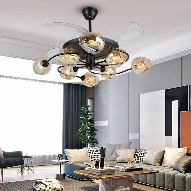 NEW Invisible Fan Light - Minimalist Living Room Ceiling Fan with Glass Lampshades and Remote Control