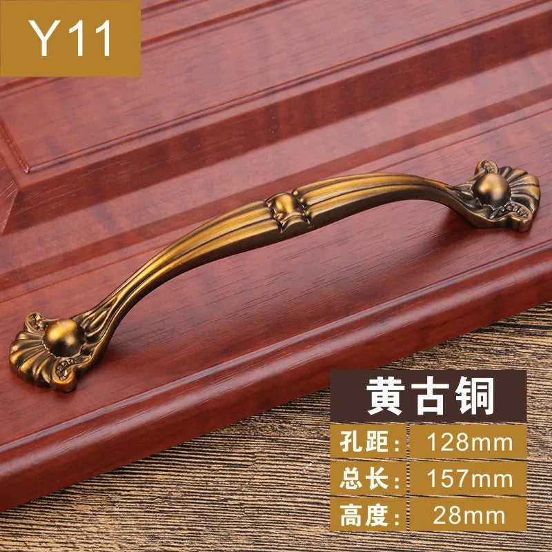Antique Yellow Bronze Cabinet Handles - Brushed Vintage Drawer Pulls for Kitchen and Wardrobe Doors