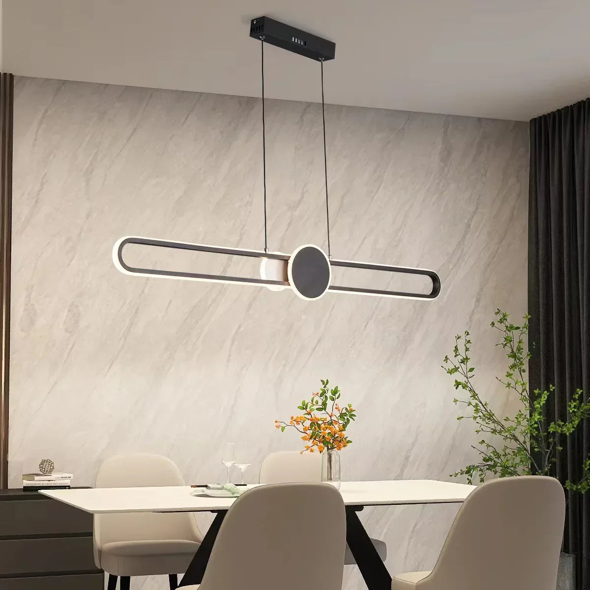 Contemporary LED Strip Pendant Lights - Minimalistic Lighting for Dining Tables, Living Rooms, Kitchens, and Bedrooms with Remote Dimming