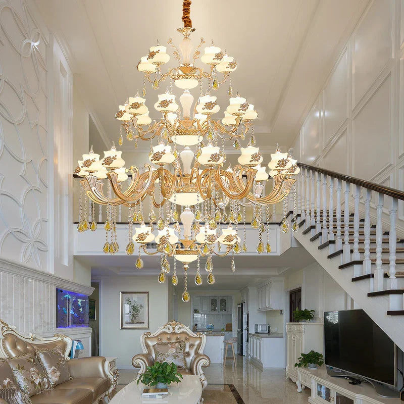 European-Style Duplex Building Large Chandelier - Villa Elegance for Spacious Living and Hotel Grandeur