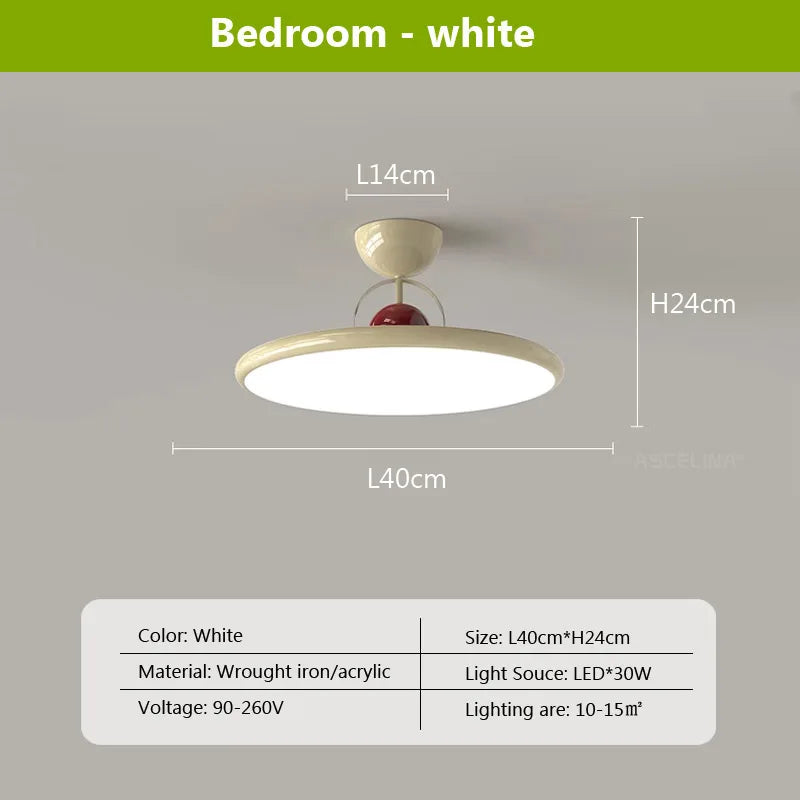 Nordic LED Ceiling Light - Cream Iron Flying Saucer Lamp for Living Room, Bedroom, Study Room, and Hallway