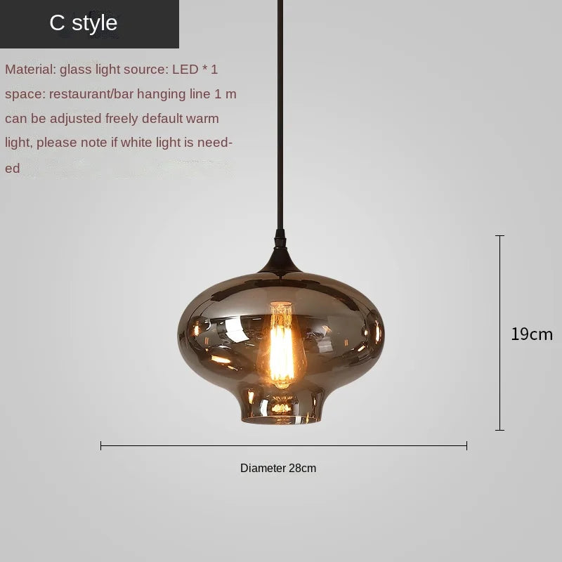 Smoky Grey LED Pendant Lights - Nordic Glass Chandelier for Dining, Living Room, Kitchen, and Bar