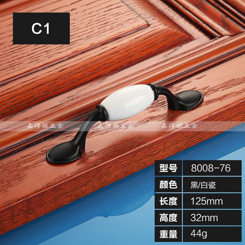 European Ceramic Cabinet Handles – Black and White Wardrobe Drawer Pulls for Kitchen and Furniture