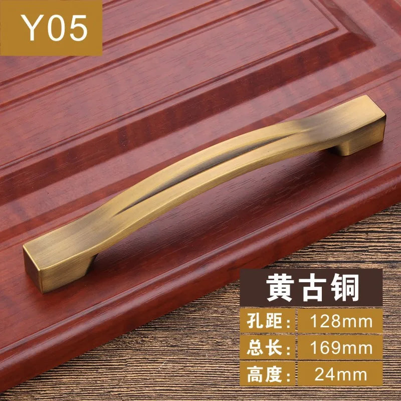 Antique Yellow Bronze Cabinet Handles - Brushed Vintage Drawer Pulls for Kitchen and Wardrobe Doors