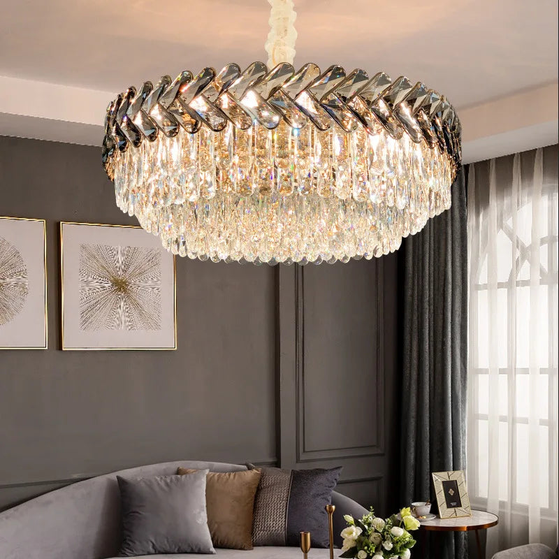 Luxury Living Room Crystal Chandelier - Elegance in Round Gold Design with LED Illumination