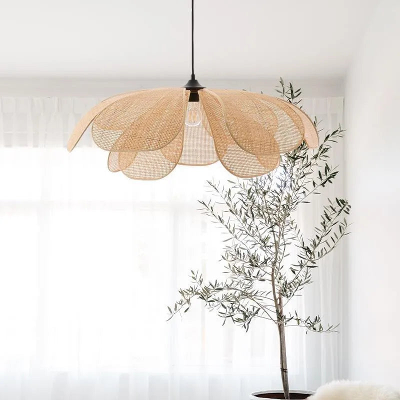 Designer Handmade Rattan Flower Chandelier - Rustic Elegance for Your Living and Dining Spaces