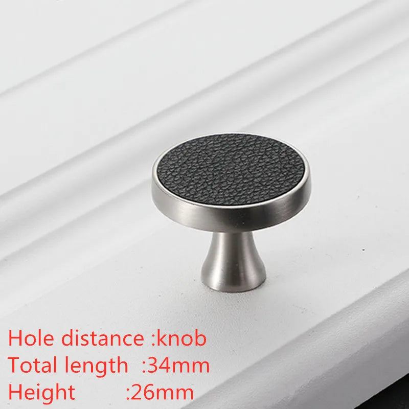 Modern Leather and Zinc Alloy Cabinet Handle – Elegant Drawer Pulls for Kitchen, Wardrobe, and Furniture (96mm)