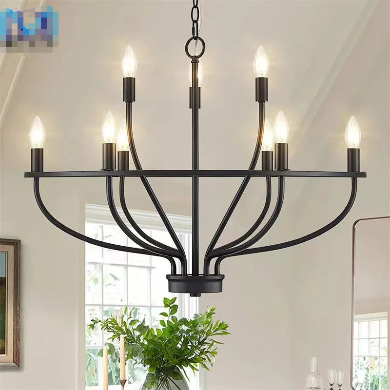 Retro LED Ceiling Chandelier with Iron Ring - Illuminate Your Living and Dining Spaces with Industrial Elegance