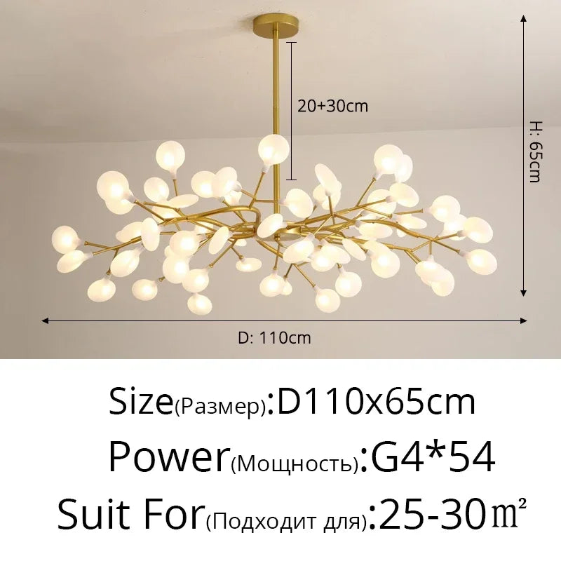 Modern Firefly LED Chandelier - Black and Gold Ceiling Pendant Lamp for Living Room, Bedroom, Hall, and Minimalist Home Decor Indoor Lighting