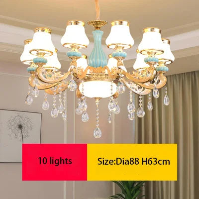 Elegant Blue Ceramic European Crystal Chandelier - Perfect for Living Rooms, Dining Rooms, and Bedrooms