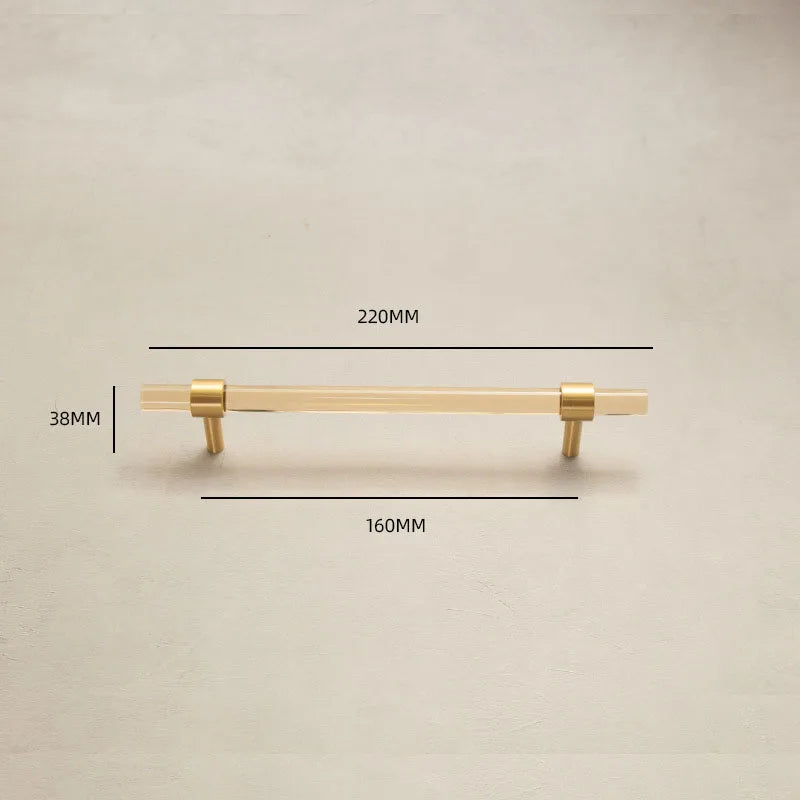 Champagne Acrylic and Brass Cupboard Handles – T-Bar Drawer Pulls for Bedroom and Bathroom