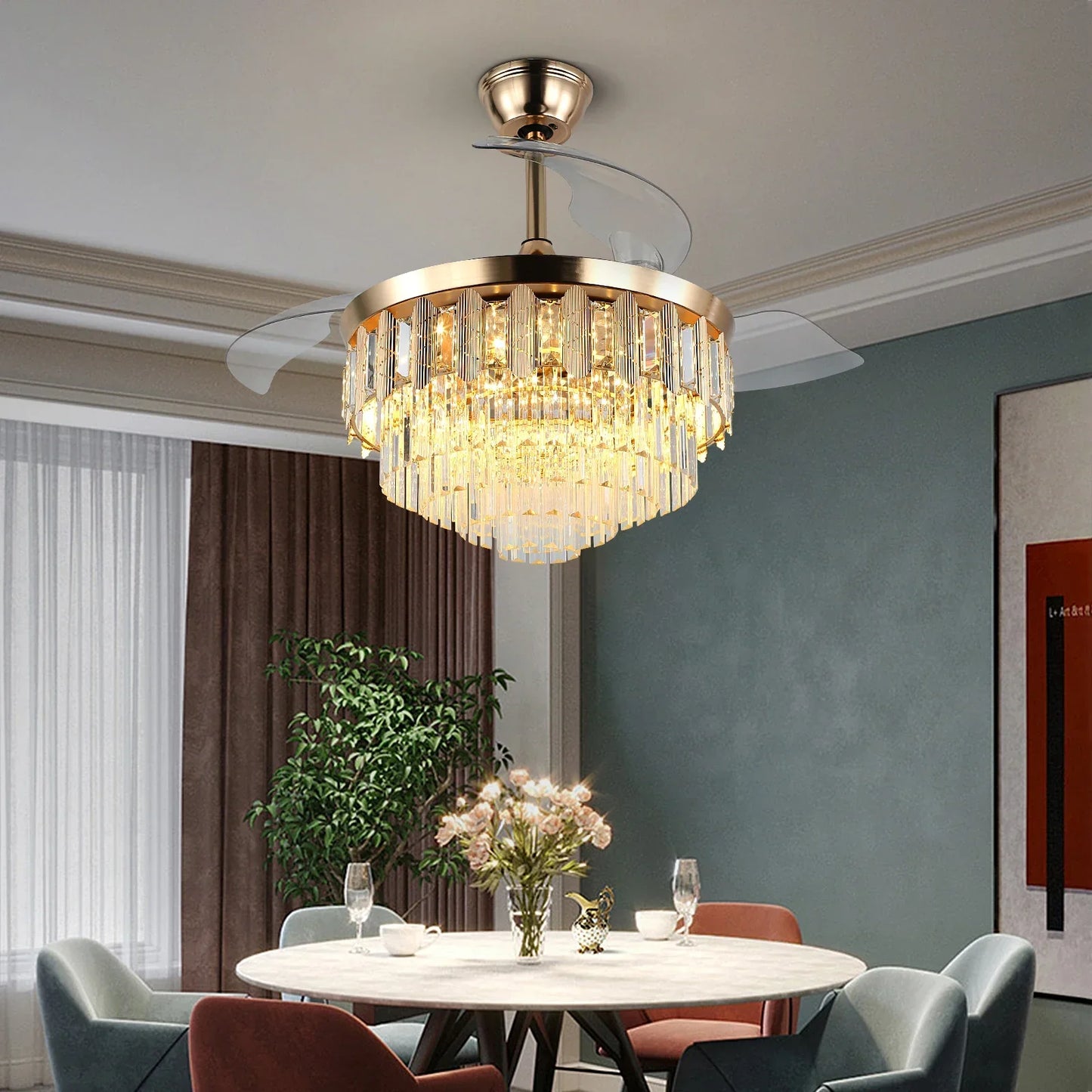 Modern Ceiling Fan With Led Light  Smart APP Remote Contro Reversible BLDC Intelligent Fandelier Lamp Indoor Fixture Adjustable