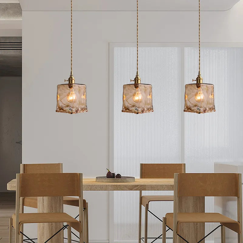 Japanese Style Vintage Brass Glass Chandelier - Elegance for Your Dining and Kitchen Spaces