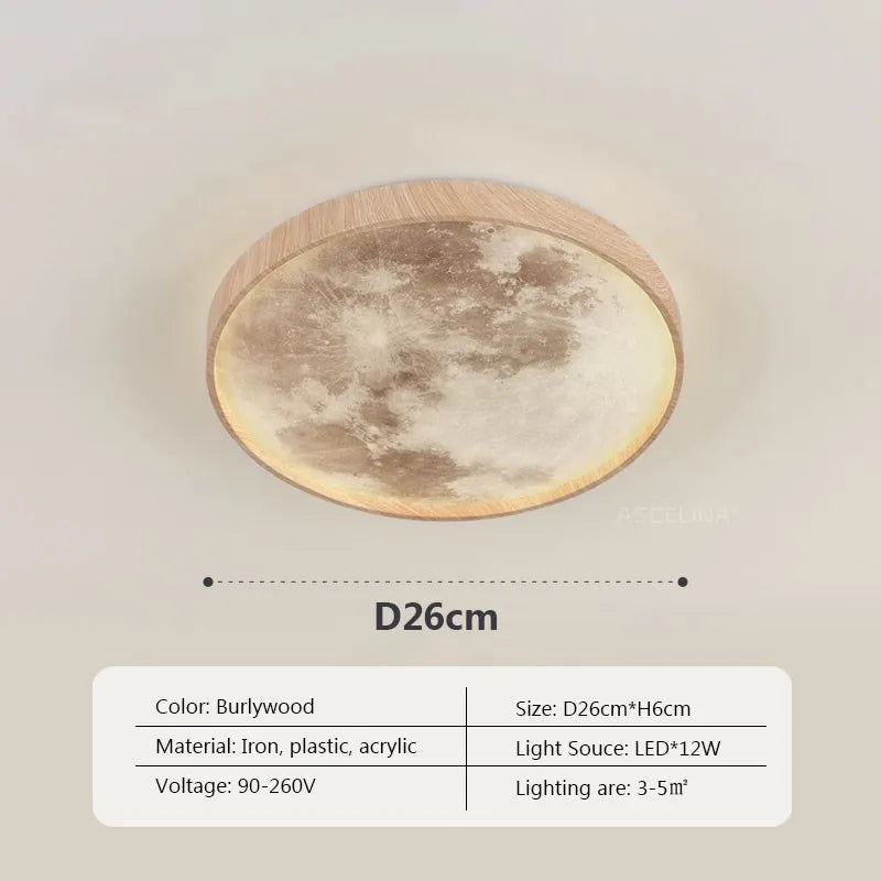 Nordic LED Ceiling Lamp - Wooden Moon Design - Ideal for Aisle, Balcony, Bedroom, Dining Room - Stylish Home Indoor Lighting Fixture