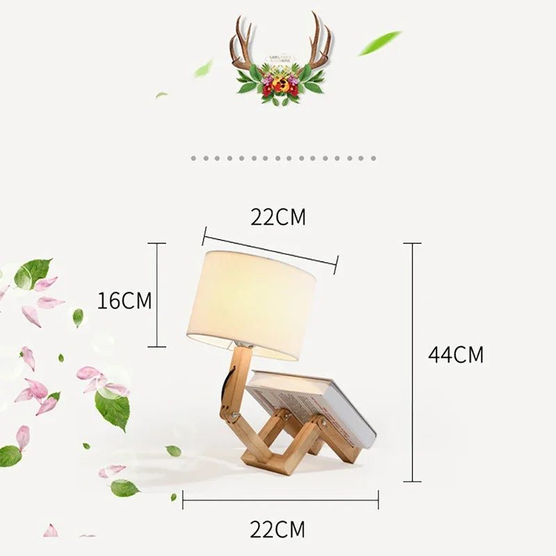 Creative Wooden Robot LED Table Lamp - Nordic Art Decor for Reading, Bedroom, and Home