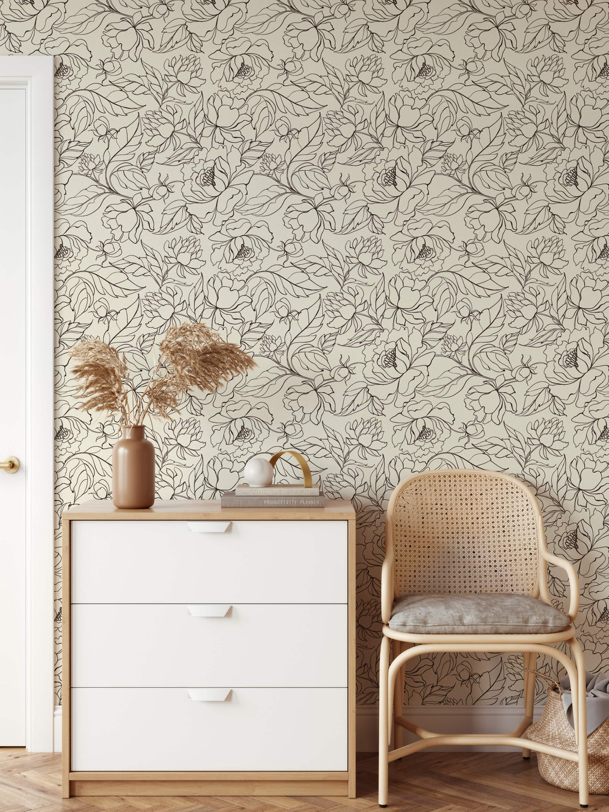 Elegant Line Art Peony Wallpaper
