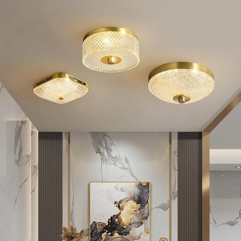 Sleek Modern Minimalist LED Copper Glass Ceiling Lights - Ideal for Bedrooms, Dining Halls, Aisles, Corridors, Balconies, and Home Illumination