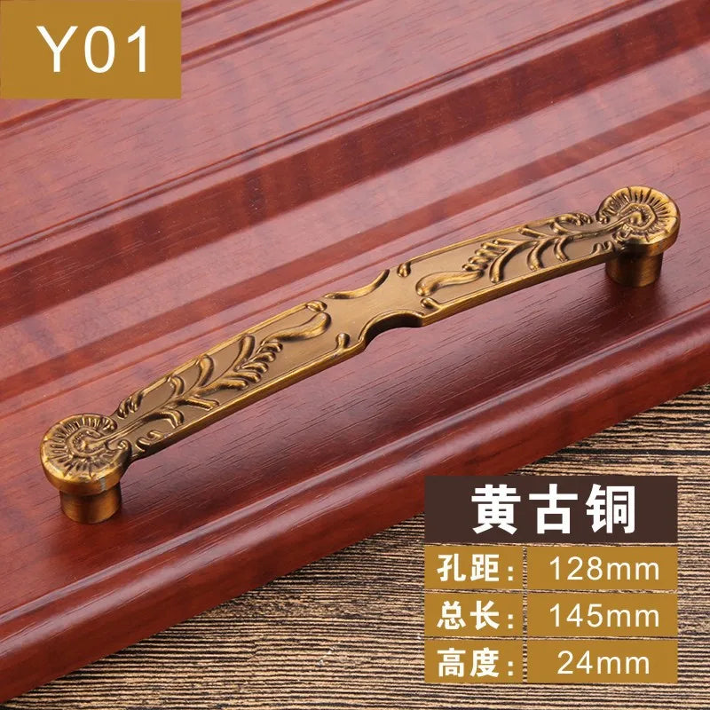 Antique Yellow Bronze Cabinet Handles - Brushed Vintage Drawer Pulls for Kitchen and Wardrobe Doors