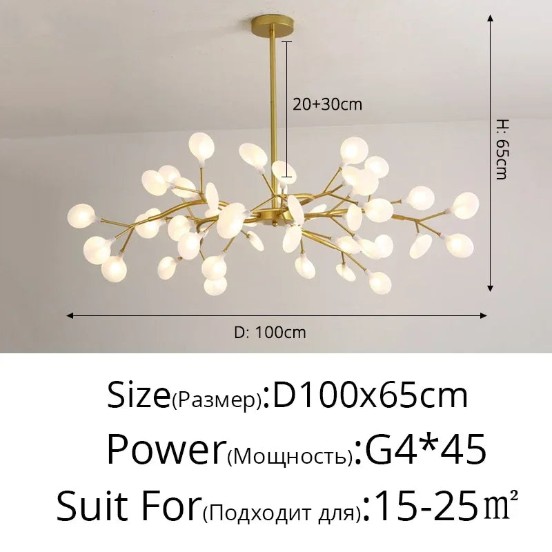 Modern Firefly LED Chandelier - Black and Gold Ceiling Pendant Lamp for Living Room, Bedroom, Hall, and Minimalist Home Decor Indoor Lighting