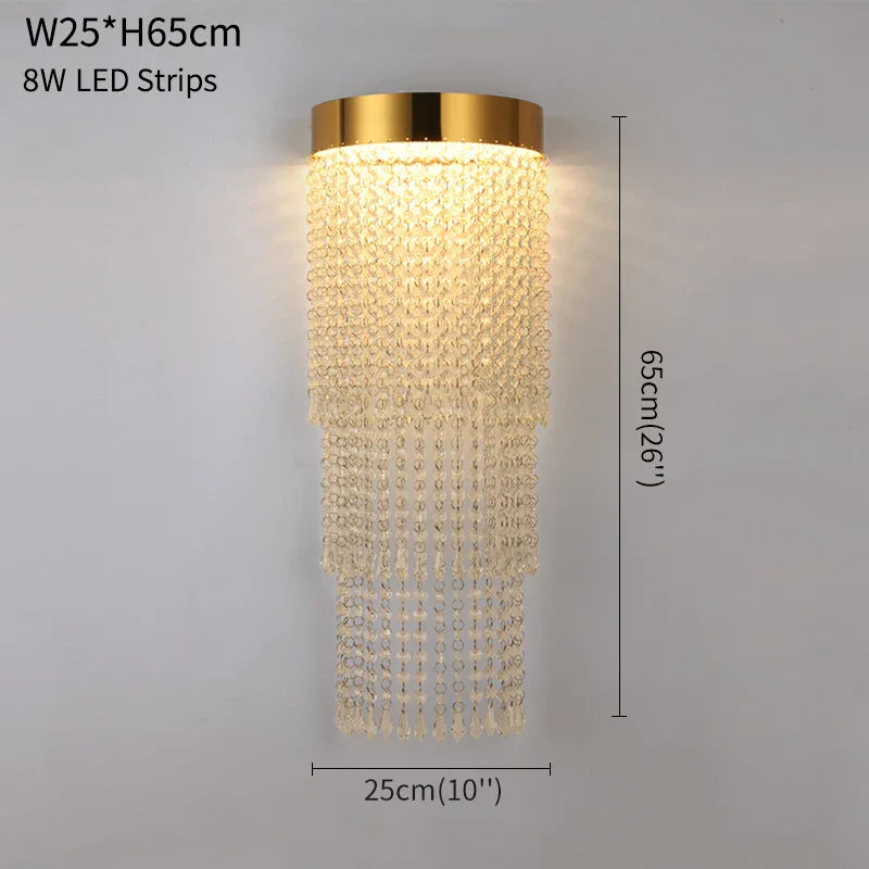 Hannah - Gold Chrome Crystal Wall Lamp  Bedroom Light Modern Creative Design Wall Scones Luxury Home Decor Indoor Cristal Bedside Lustre