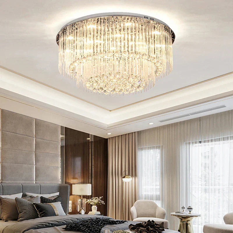Luxury Chrome LED Ceiling Lights - Modern Elegance for Living Rooms with Crystal Accents