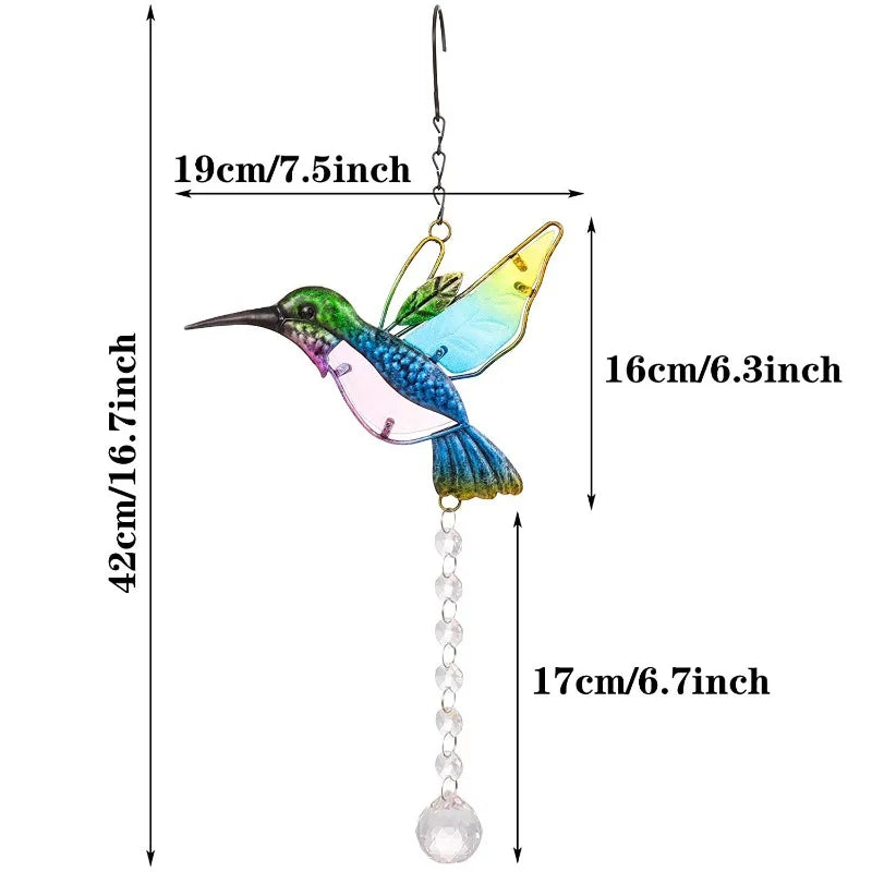 Hummingbird Stained Glass Window Hanging Ornament Rainbow Maker Crystal Prism Suncatcher Home Garden Party Decoration Windchimes