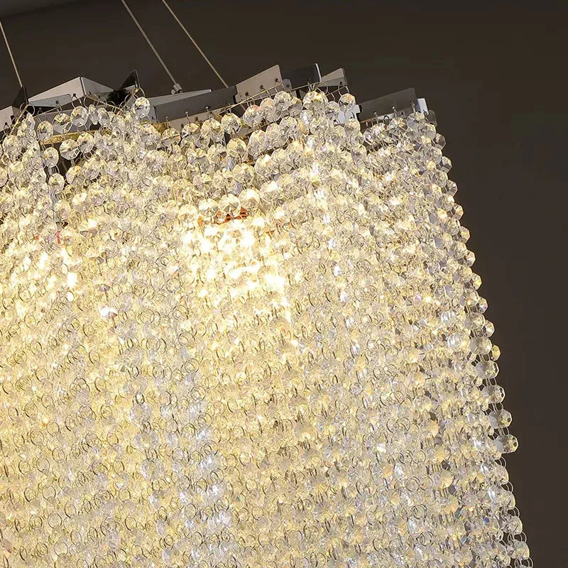 Modern Crystal Chandelier - Luxury Staircase Illumination with Chrome Accents and LED Elegance