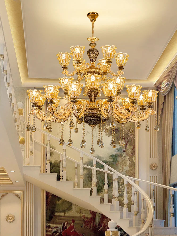 European Style Golden Chandelier - Elegance for Living Rooms, Hotels, Staircases, Villas with Multi-Layer Crystal Luxury