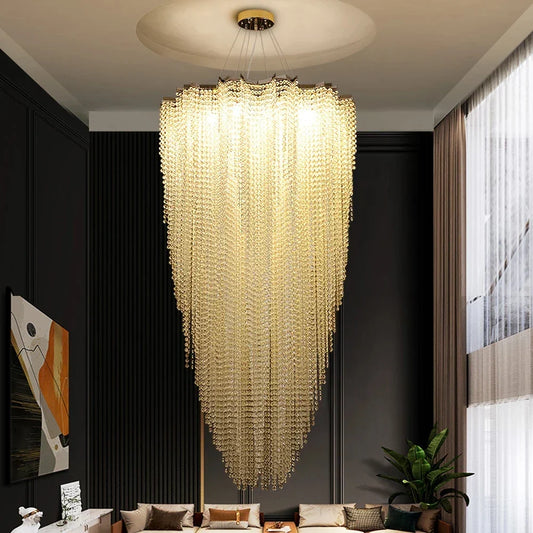 Luxurious Modern Crystal Chain Chandelier - A Dazzling Dining Room Centerpiece with Rectangle Design and LED Brilliance