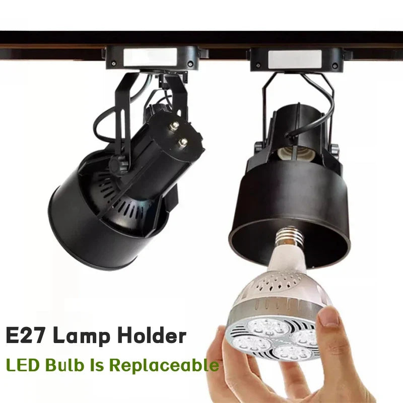E27 LED Track Light Holder Base - 2-Wire Rotatable Ceiling Rail Lamp Fittings