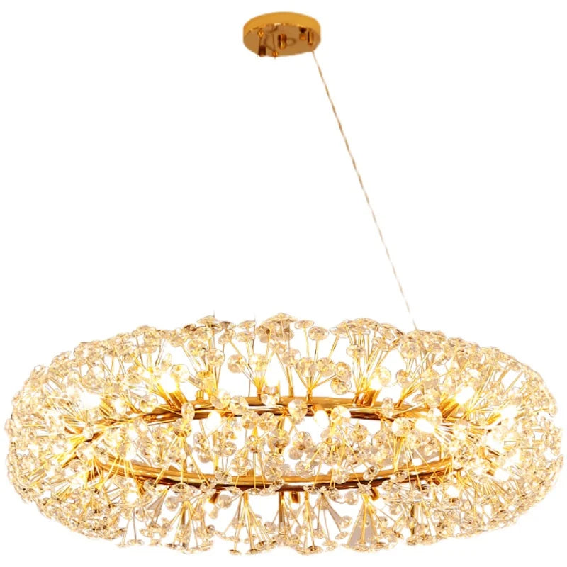 Elegant Modern Gold K9 Crystal Hanging Chandelier - A Luxury LED Fixture for Living and Dining Spaces
