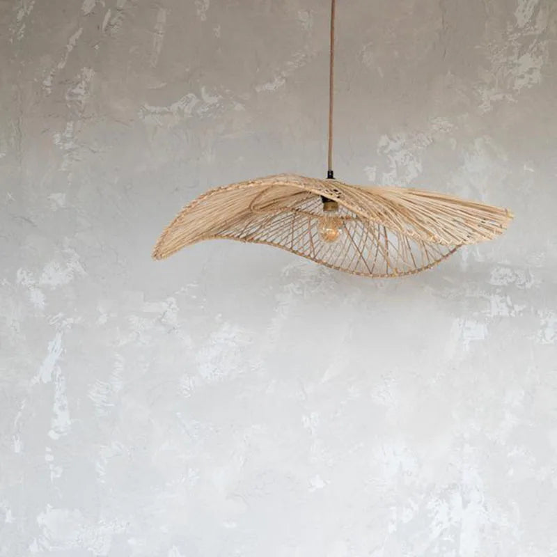 Handmade Art Rattan Pendant Lamp - Oriental Water Pattern Luminaire for Elegant Living Room and Bedroom Decor