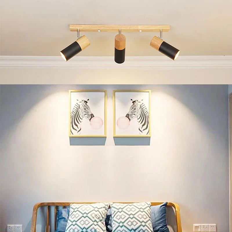 Rotatable Wooden Ceiling Lights - Adjustable Spotlight for Living Room, Bedroom, Dining Room, and Cloakroom
