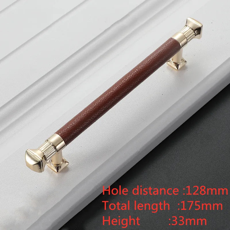 Modern Leather and Zinc Alloy Cabinet Handle – Elegant Drawer Pulls for Kitchen, Wardrobe, and Furniture (96mm)