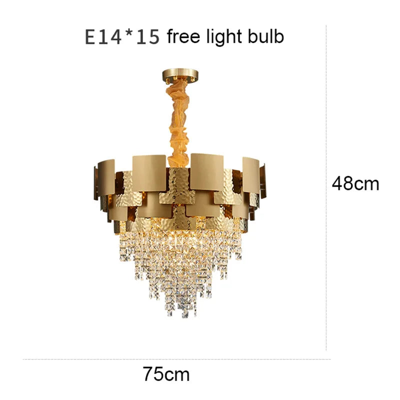Modern Golden Stainless Steel Chandelier - Elegance for Living and Dining in Villas and Duplex Buildings