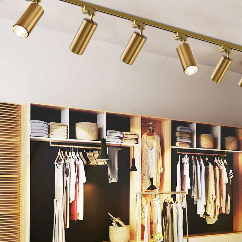 Led Gold Track Light Lamps Golden Tracking Lighting Spot Lights System Rail COB Spotlights For Home Living Clothing Store