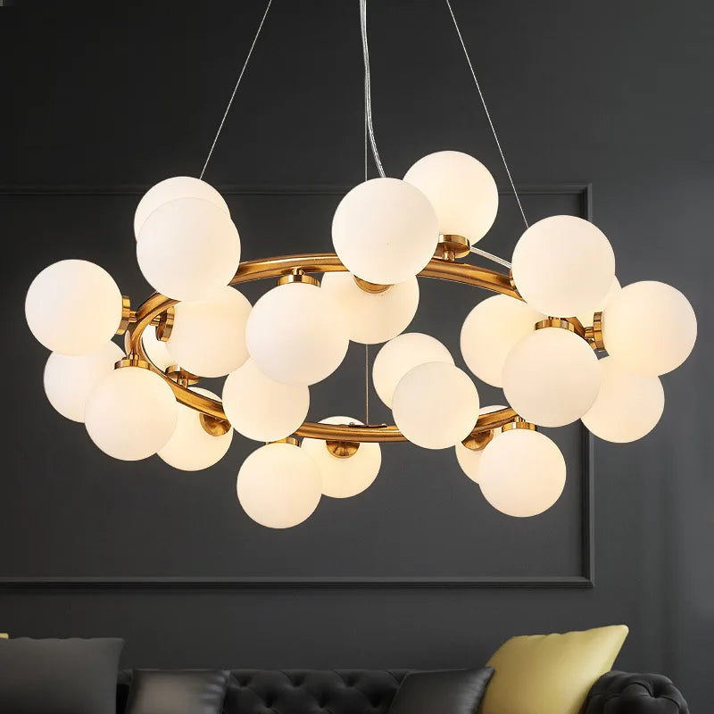 Nordic White Glass Ball Pendant Lamp - Versatile Pendant Lighting for Living Rooms, Bedrooms, Kitchens, and Bars