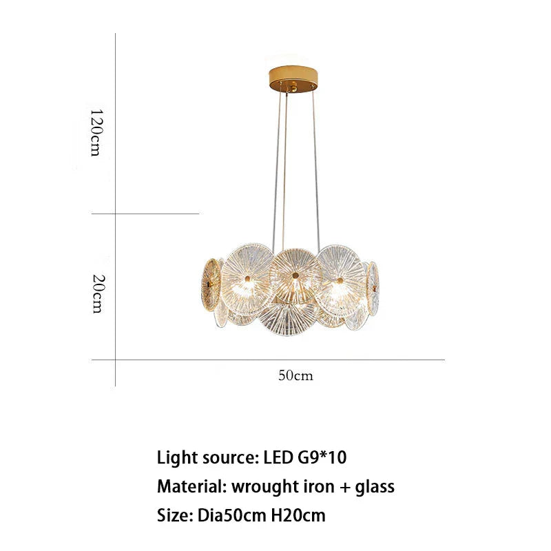 Sleek Postmodern Gold Electroplated Dining Chandelier - G9 Lighting for Bedrooms and Living Rooms - Indoor Luxury Glass Plate Fixture