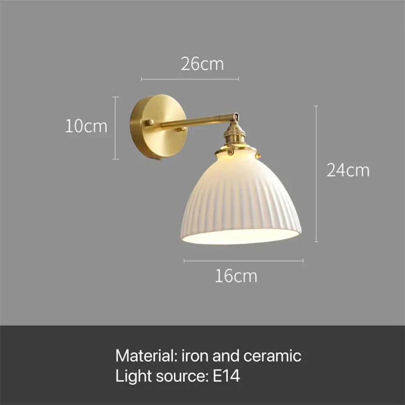 Rotary Brass Ceramic Wall Lamp with Pull Switch - Customizable LED Sconce for Bedroom and Interior Lighting