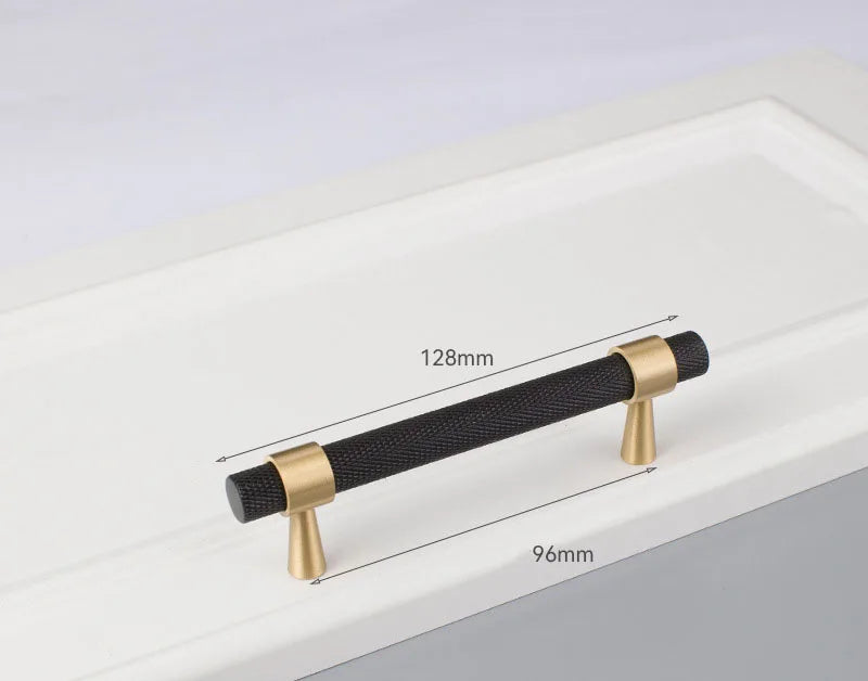 Solid Brass Knurled Cabinet Handles – Gold and Black Wardrobe Knobs and Drawer Pulls
