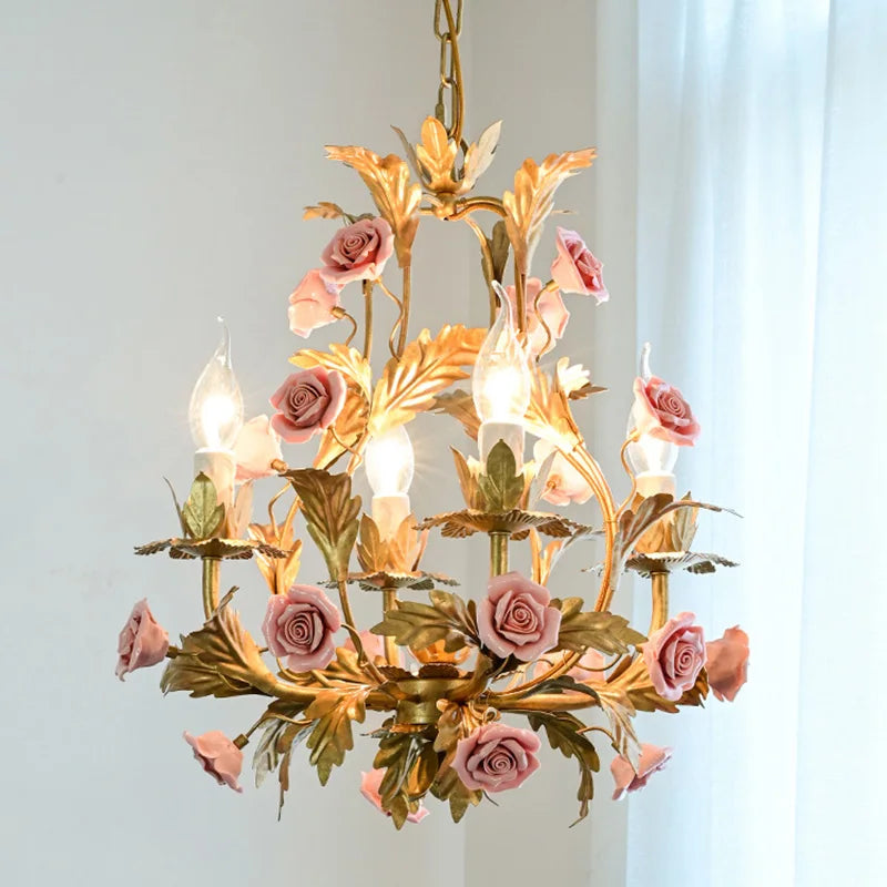 Elegant Nordic Rose Copper Chandelier - LED Illumination for Luxury Living