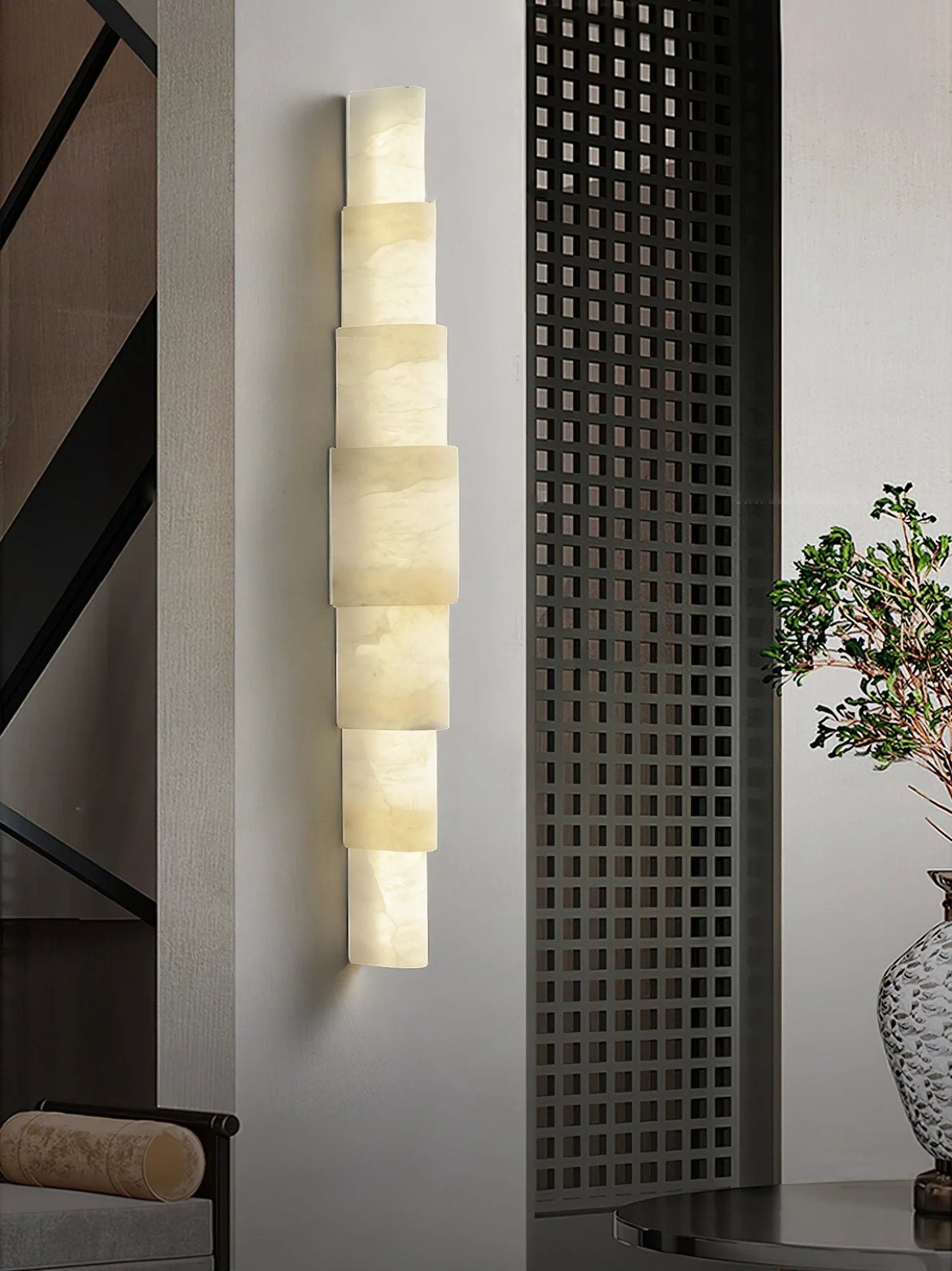 Semi Cylindrical Alba Cascade Alabaster Wall Sconce