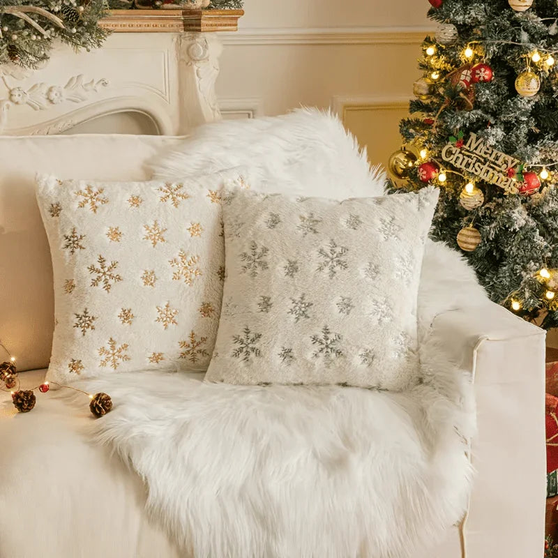 Sequin Snowflake Pillow Cover Set, 2pcs Golden Silvery Throw Pillows