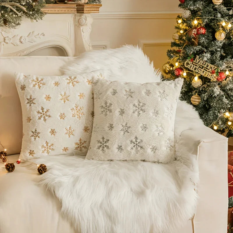 Sequin Snowflake Pillow Cover Set, 2pcs Golden Silvery Throw Pillows
