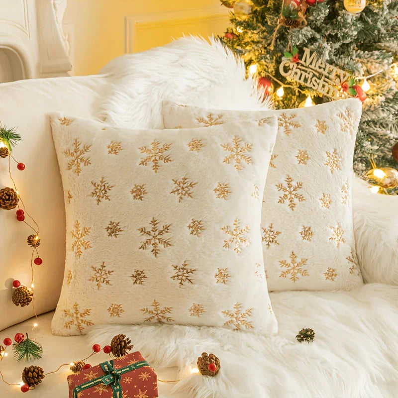 Sequin Snowflake Pillow Cover Set, 2pcs Golden Silvery Throw Pillows