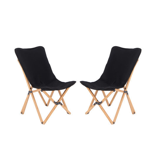 Set of 2 Bamboo Dorm Chair with Storage Pocket for Camping and Fishing-Black