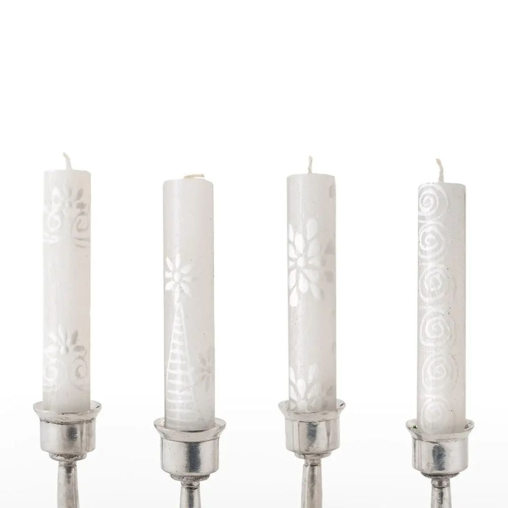 Small Shabbat White on White Candles - Set of 4