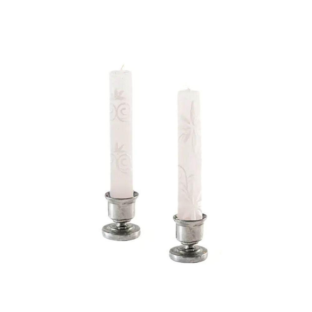 Small Shabbat White on White Candles - Set of 4