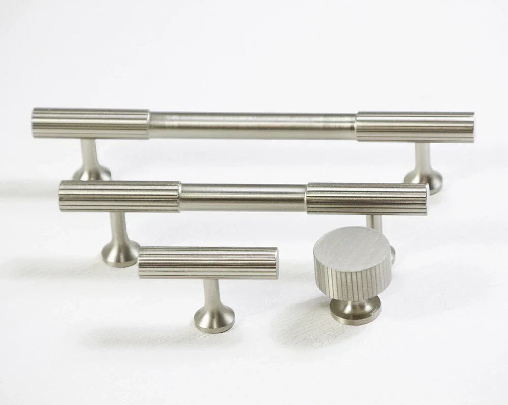Nickel Brass Art Deco Kitchen Cabinet Knobs and T-Bars – Brushed Silver Drawer Pulls and Wardrobe Handles